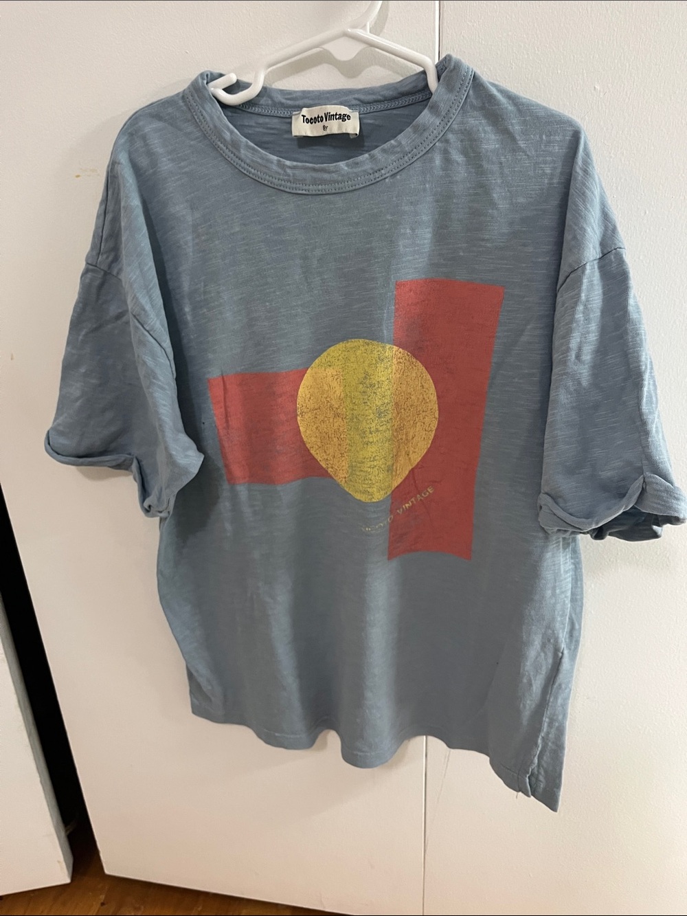 Tootsie Vintage Kids Blue Graphic Tee with Yellow Circle & Red Blocks